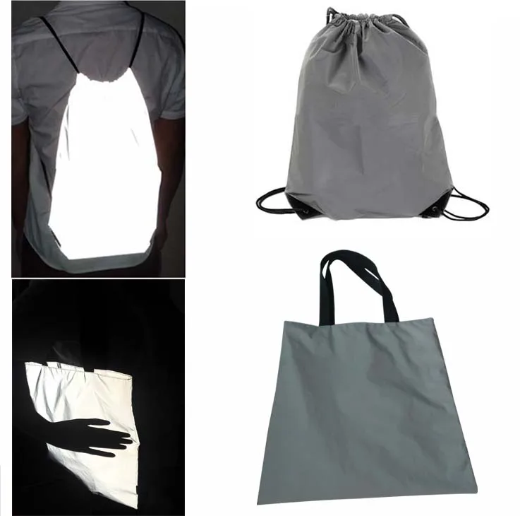 

new environmental friendly reflector polyester cotton shopping handle shoulder bag / sport drawstring backpack reflective bag, Yellow / silver / grey / red / blue etc