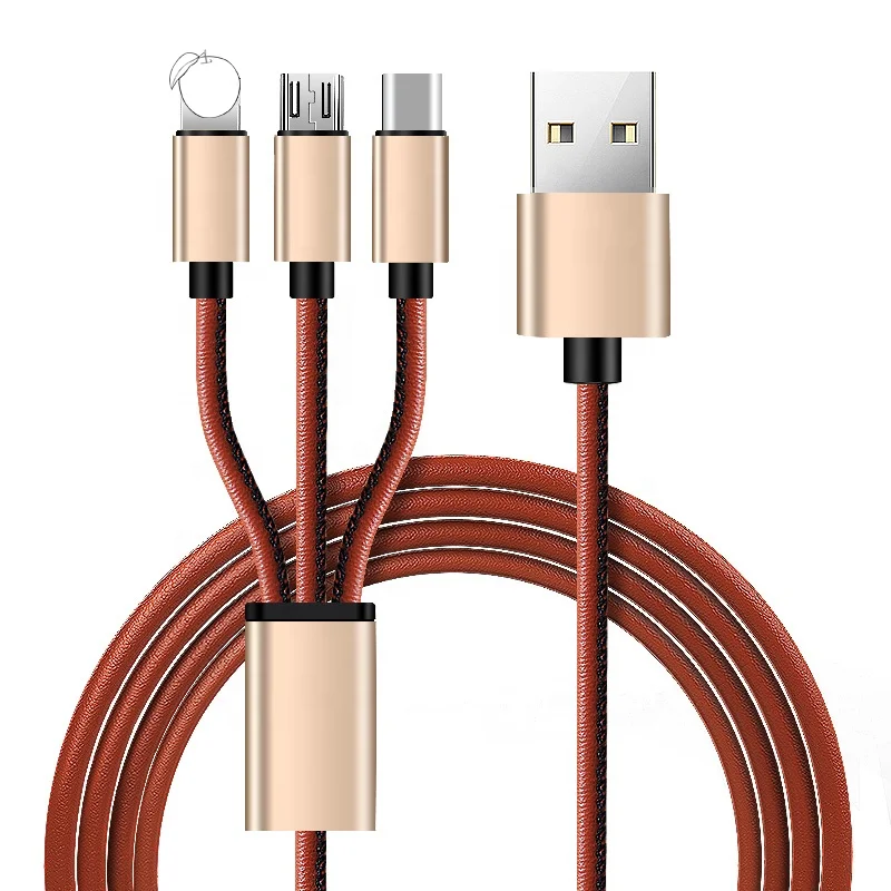 

LAIMODA wholesale 3 in 1 usb for iphone charging cable for iphone usb cable usb micro usb c cable, Brown,customized