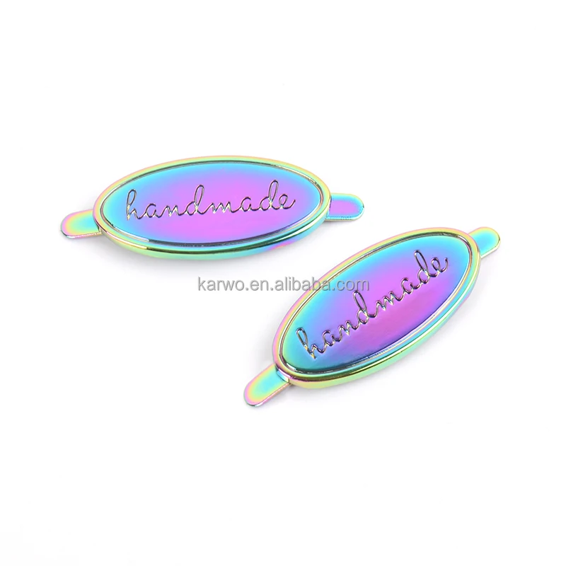 

Karwo Rainbow Handmade Plate, Handmade Logo Oval Shape For Purse, Rainbow,gunmetal, light gold, nickle, bronze