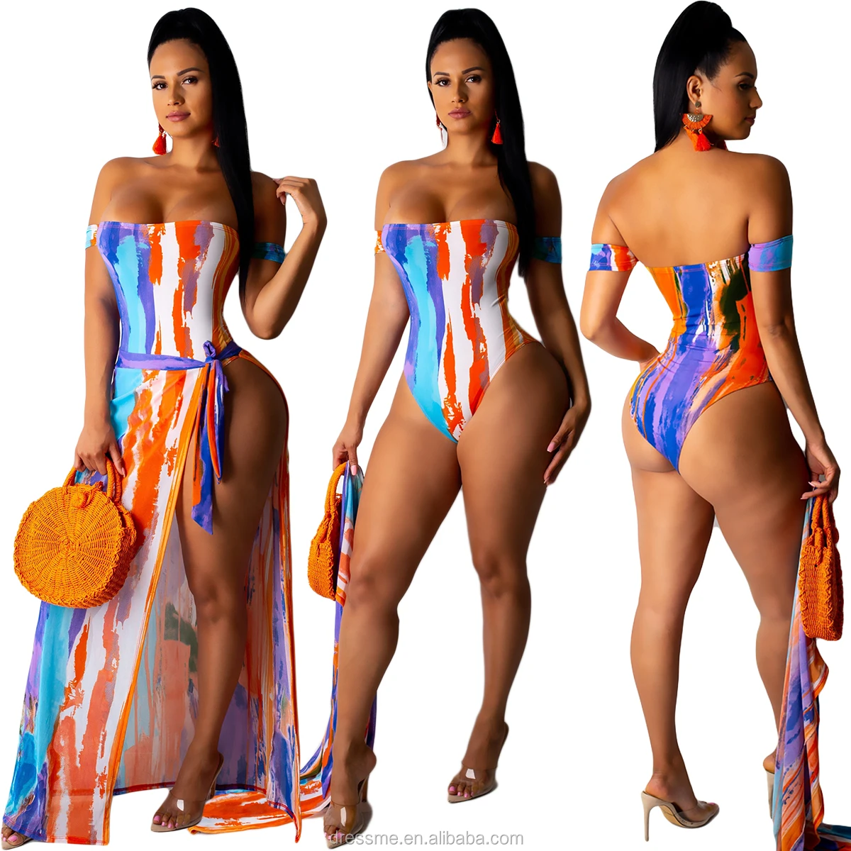 

MT31-5055 Sexy Sweet Leaf Print Backless V Neck Halter Sleeveless Patchwork Women Sexy One-Piece Swimwear