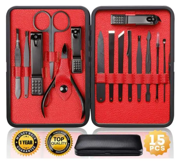 

Carbon Steel Black Small Portable Toe Finger Nail Cutter Clipper Set, Black with red