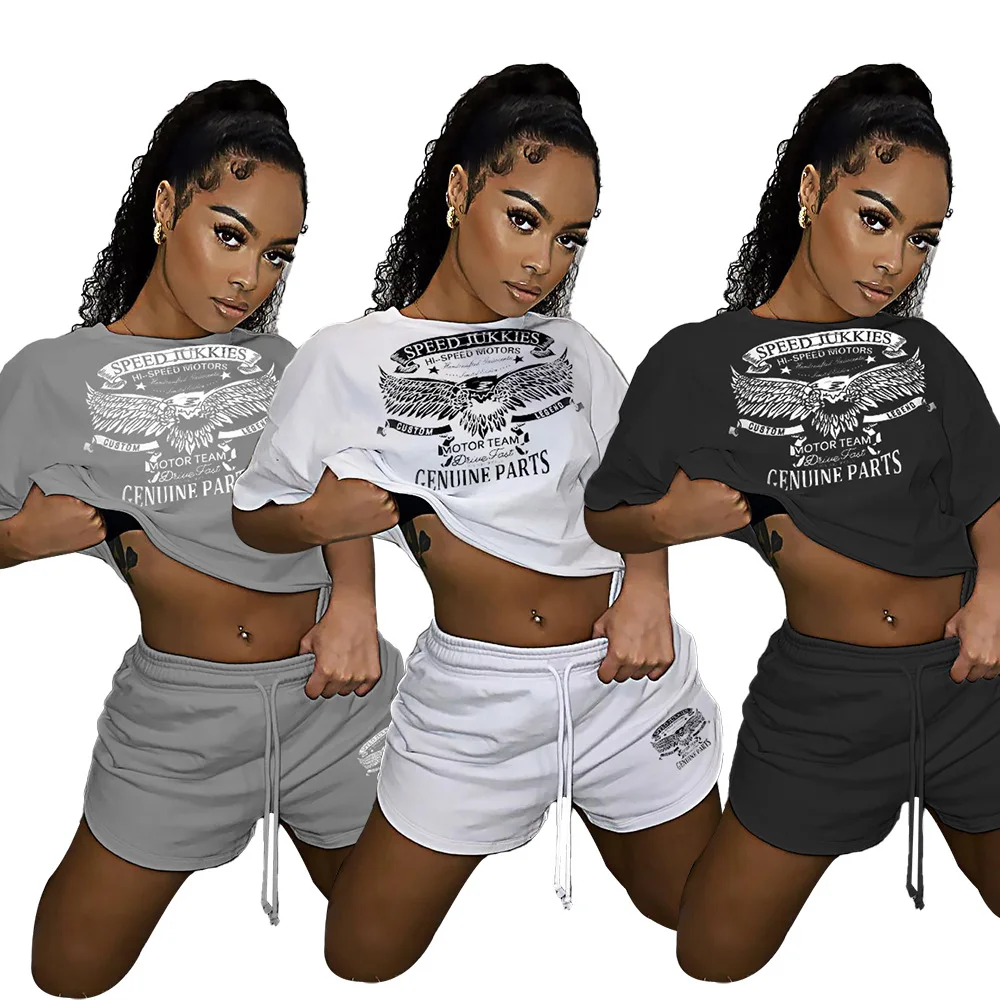 

2021 fashion letter printed summer two piece short sets women clothing, White, grey, black