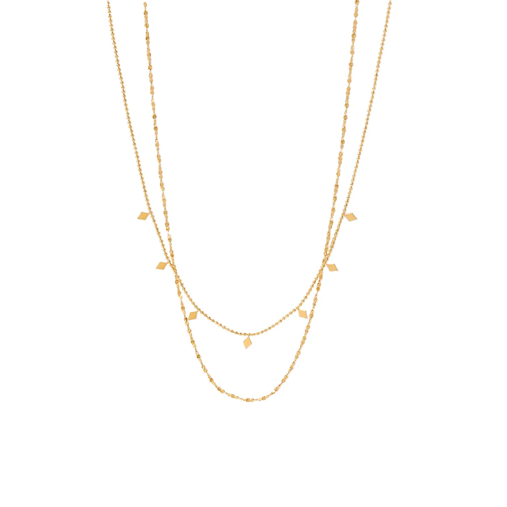 

18K Gold Plated Layer Necklace Stainless Steel Double Layered Tassel Sequined Bead Chain Necklace