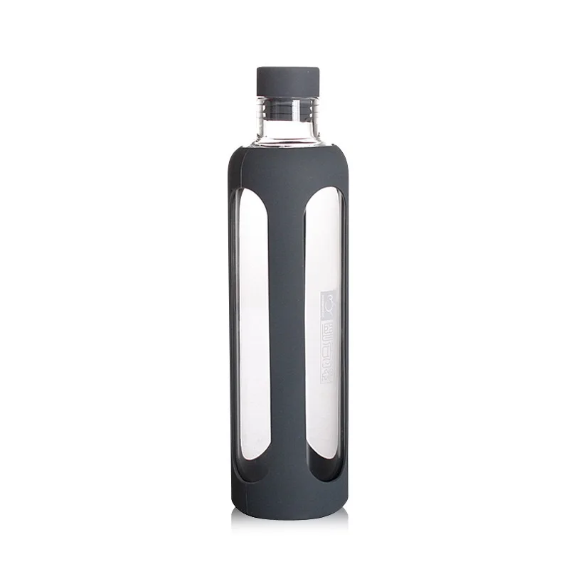 

Hand made high borosilicate glass water bottle with colored silicone sleeve for sport using, Colorful