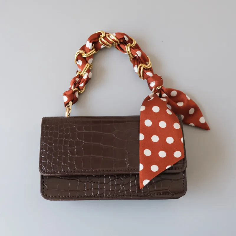 

Luxury Design Women Handbag Accessories Silk Scarf Handbag Metal Chain Strap For Ladies Purse, As picture