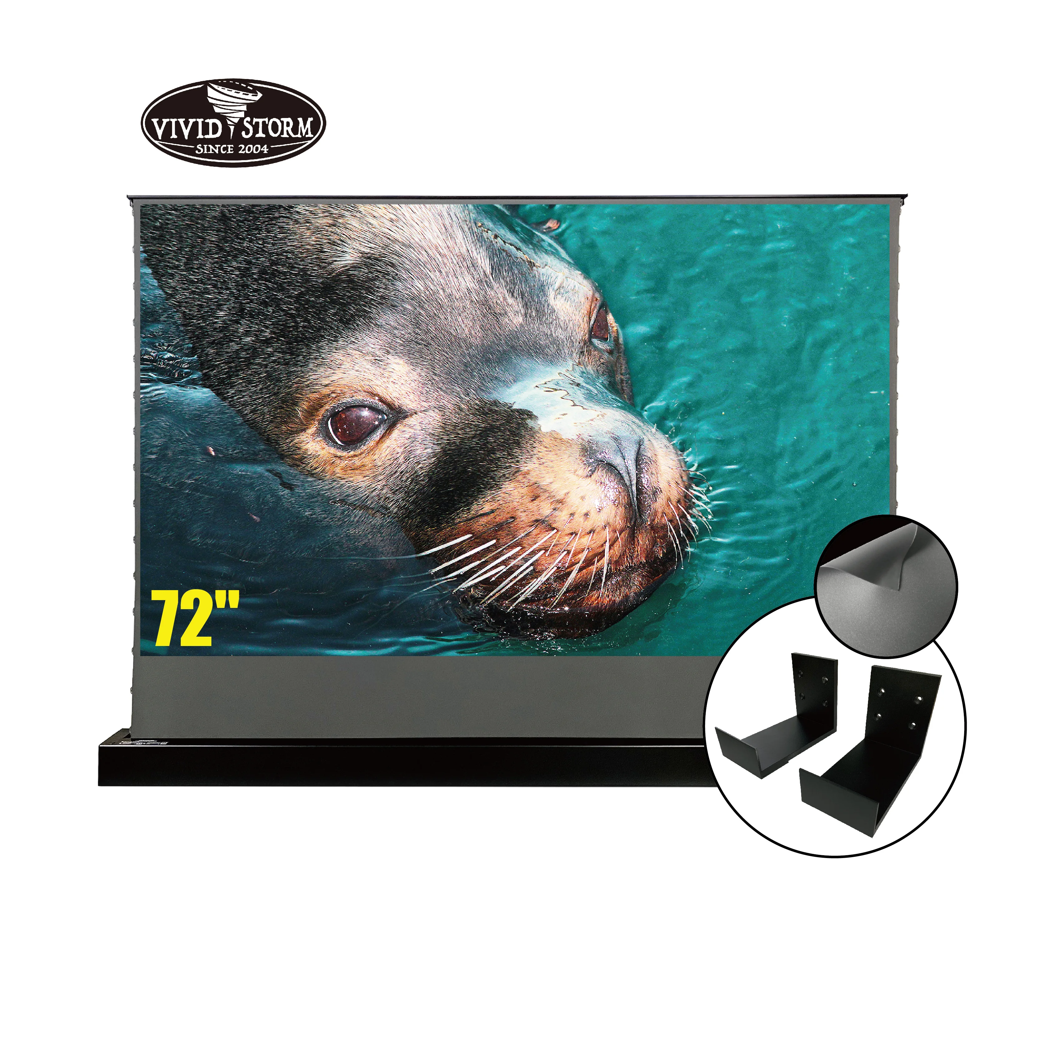 

VIVIDSTORM 72inch S Electric tab-tensioned Portable floor screen Obsidian Long Throw Ambient Light Rejecting 4k with wall mount