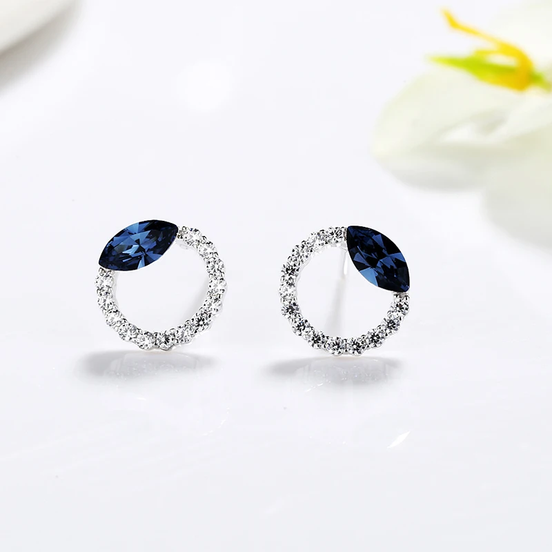 

S925 Sterling Silver Materials American Diamond White Cz Blue Color Cat Eye Ear Ring Gemstone Round Stud Earring For Women