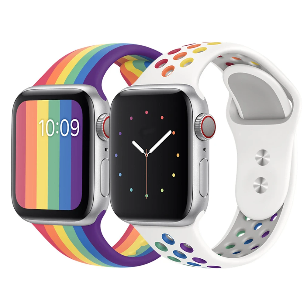 

Rainbow Strap 2020 For apple watch 3 4 5 Milanese Magnetic Stainless Steel Silicone for apple watch Nikee Bands Replacement, 33 colors