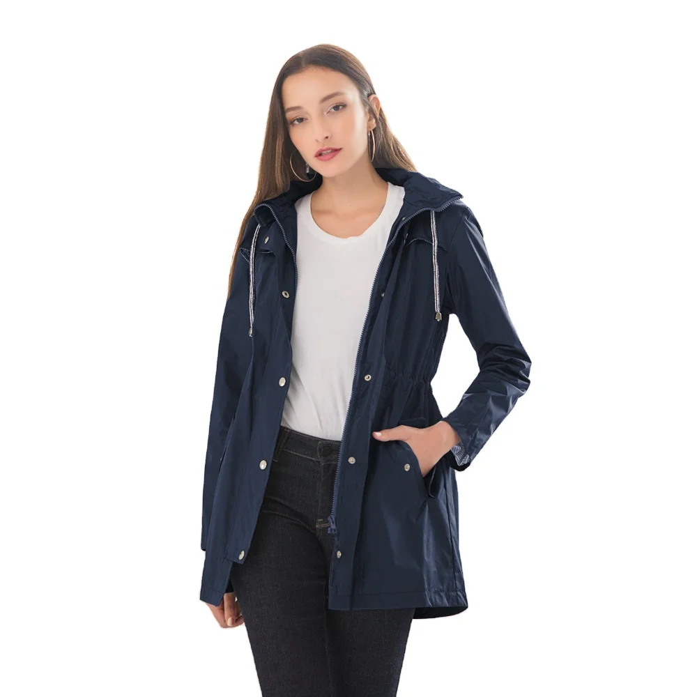 

women dress casual waterproof waist hooded windbreaker for women autumn medium long waterproof raincoat for women