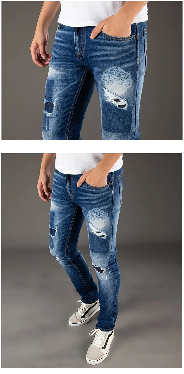 Mens Skinny Jeans 2019 Super Skinny Jeans Men Ripped Stretch Denim Pants Elastic Waist Big Size European