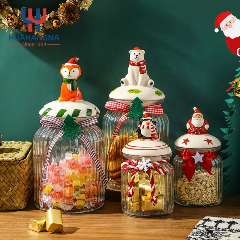 

2021 Amazon Best Seller 800-1000ml Home Cute Christmas Decorative Food Storage Clear Glass Jar with Lid for Candy Snack Cookies