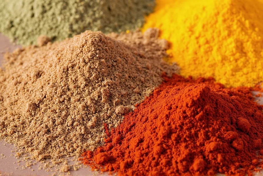 Spice rack with various spices including colombo