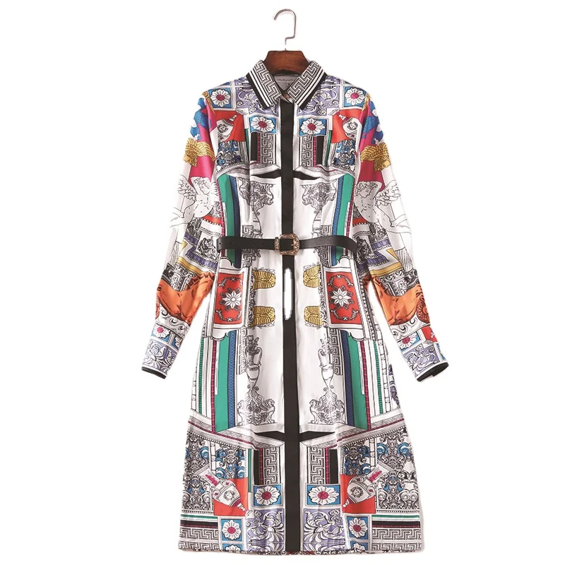 

High Quality Fashion Designer Runway Dress Spring Women Long sleeve V-neck Stripe Floral Print Slim Elegant Dress