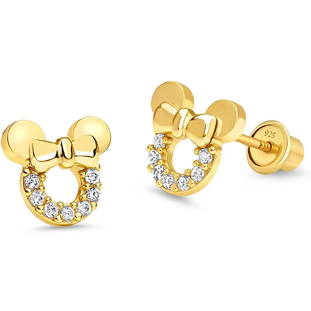 

Starsgem customized 925 Sterling silver earring 1.5mm melee moissanite Mickey stud earring for lady