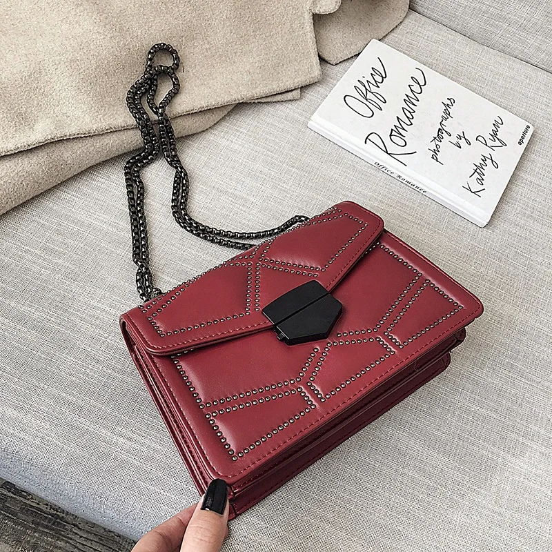 

2020 Female Shoulder Messenger Rivet Chain Small Crossbody Bags retro women branded hand bag, Customizable