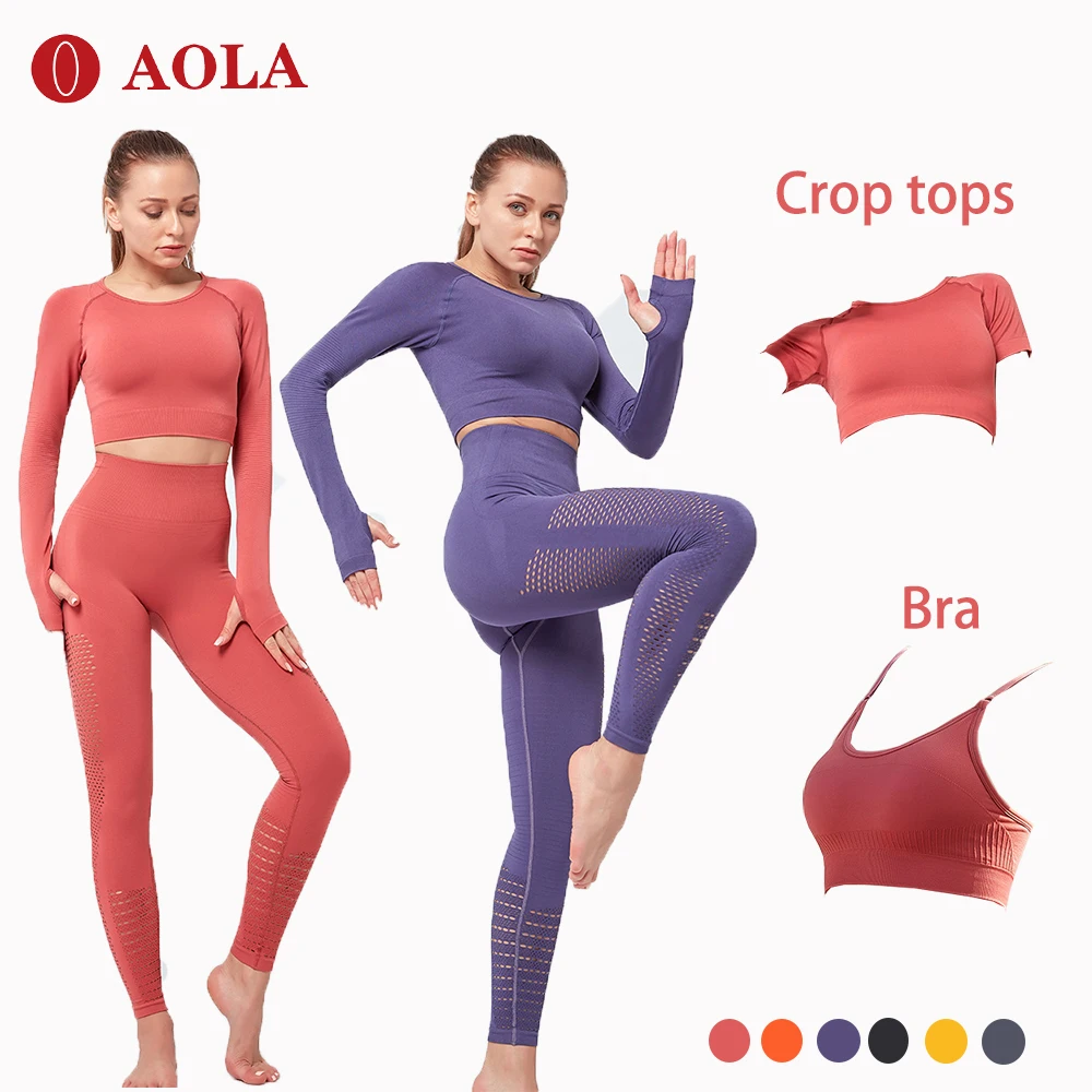 

AOLA High Waist Activewear Seamless Long Sleeve Top And Yoga Leggings Set