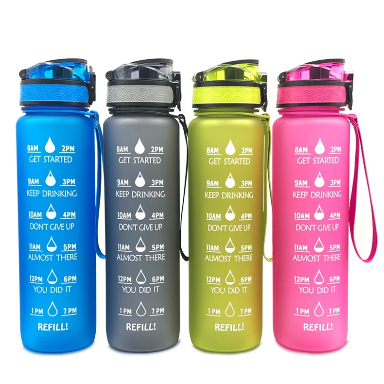 

Madou 32oz Fitness Sports BPA Free Plastic 1L High Capacity Wide Mouth Tritan Travel Sport Water Bottle With Handle Rope, Blue, pink, green