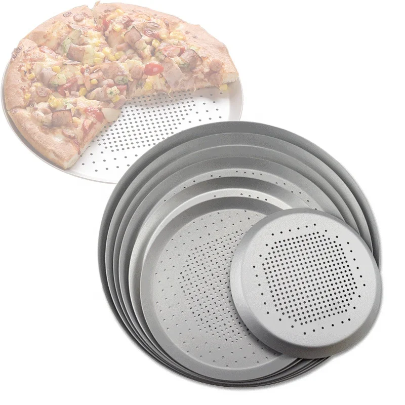 

Pizza Crisper Pan with Holes, Aluminum Alloy Round Pizza Baking Tray for Home Restaurant Kitchen, Silver