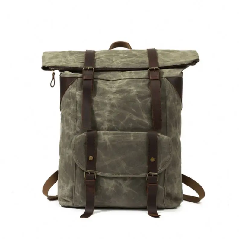 

New Design Large Capacity Double Shoulder Bag Waxed Foldable Rolling Canvas Backpack, Customized color