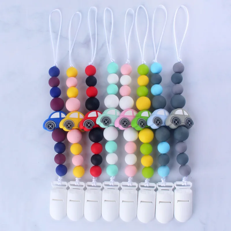 

Non-Toxic Baby Dummy Silicone Car Beads Pacifier Chain Clip Infant Teething Chewable Teether Nipple Holder Shower Gift