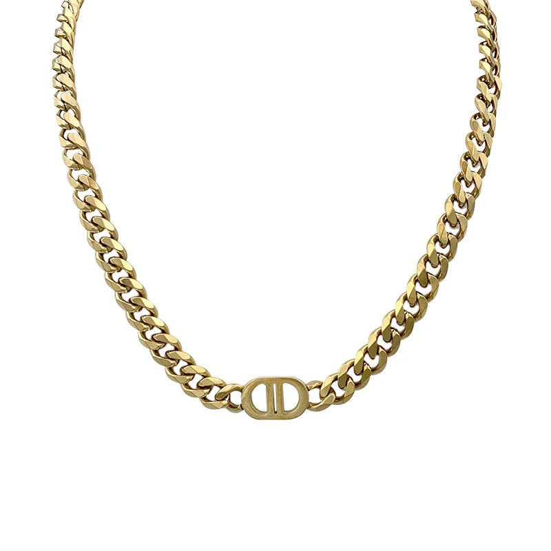 

European and American ins net red gold thick chain titanium steel hip hop necklace female