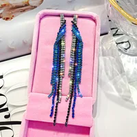 

SHE466 New style handmade rhinestone tassel earring jewelry women blue drop earrings