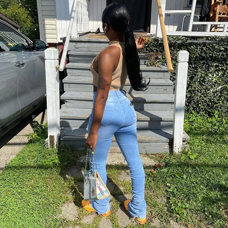 

Ripped Aesthetic High Waist Solid Jeans Women 2020 Autumn Streetwear Jeans Fashion Skinny Pockets Female Trousers