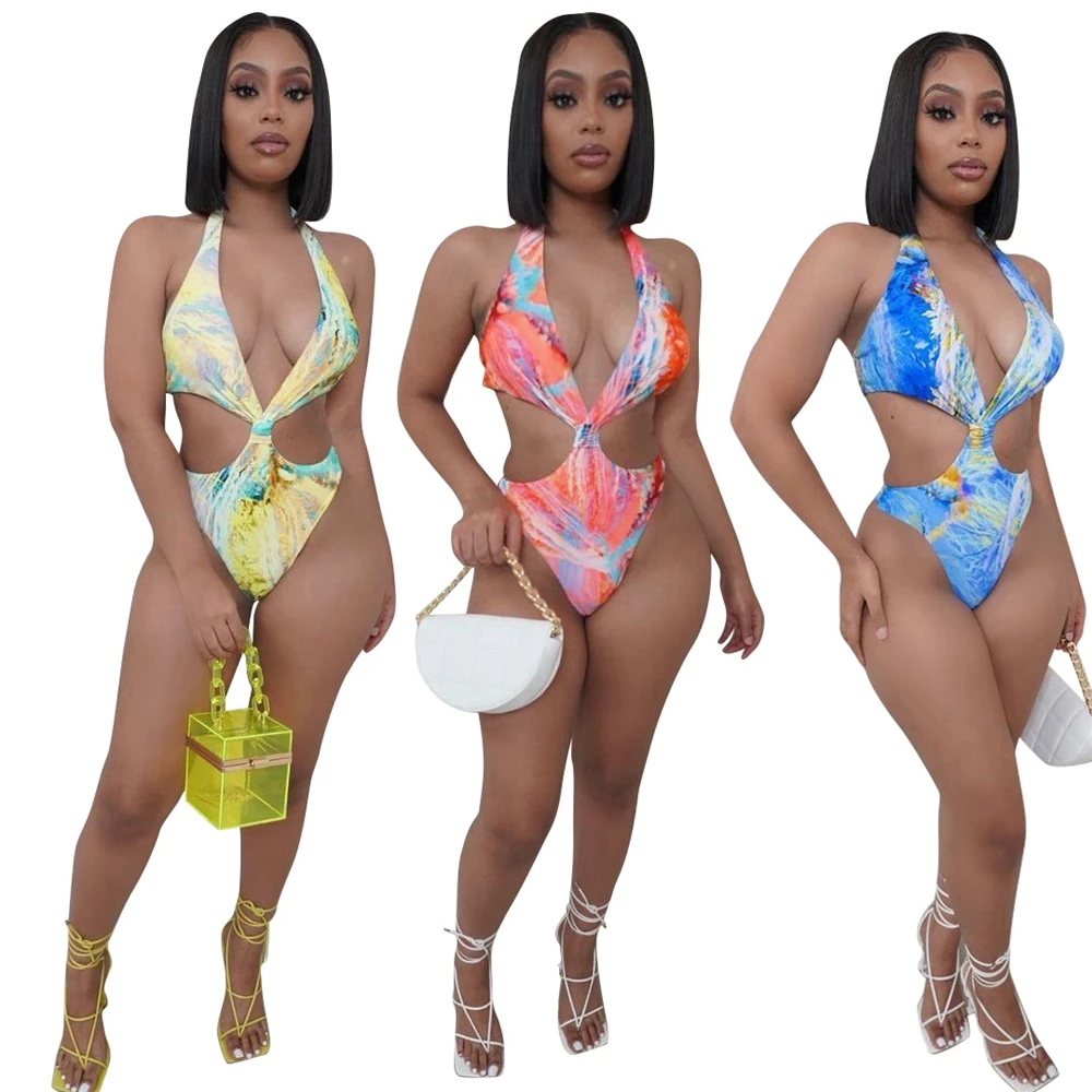 

EB-2022 new0402022 new8 2022 new21 New Tie Dye Women Bikini One piece Sexy Deep V One Piece Swimsuit Bikinis Woman Swimwear