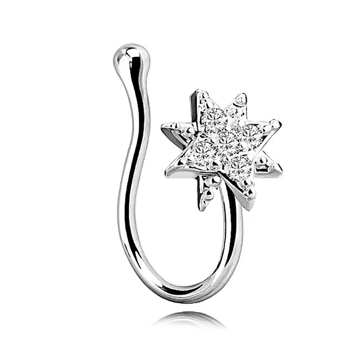 

Trendy Diamond Nose Ring Non Piercing Nose Ring Flower Shaped Nose Cuff for Women, Picture shows