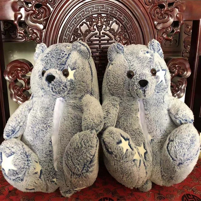 

High quality thick glow teddy bear slides warm fur indoor slippers best selling with high delivery speed, Customized colors