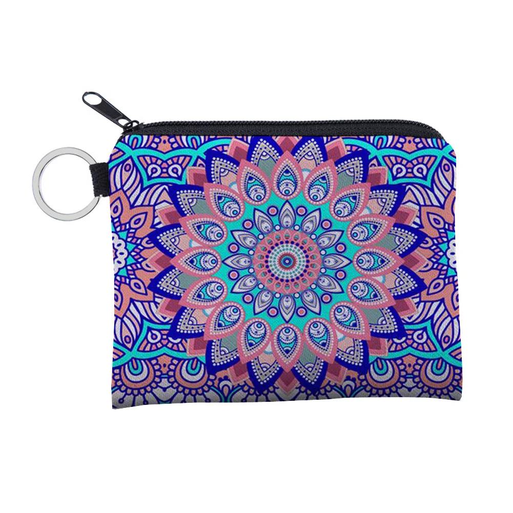 

Amazon Hot Sale Digital Printing Shopper Mini Wallet Exquisite Gift Polyester Portable Small Mandala Coin Purse, 12 colors