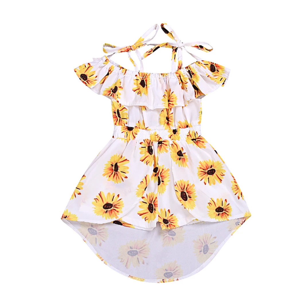 

Economic Dress Daisy Halter Dress Cotton Chic Skirt Baby Girls Designs Kids Summer for Children Sleeveless Floral Pattern Short