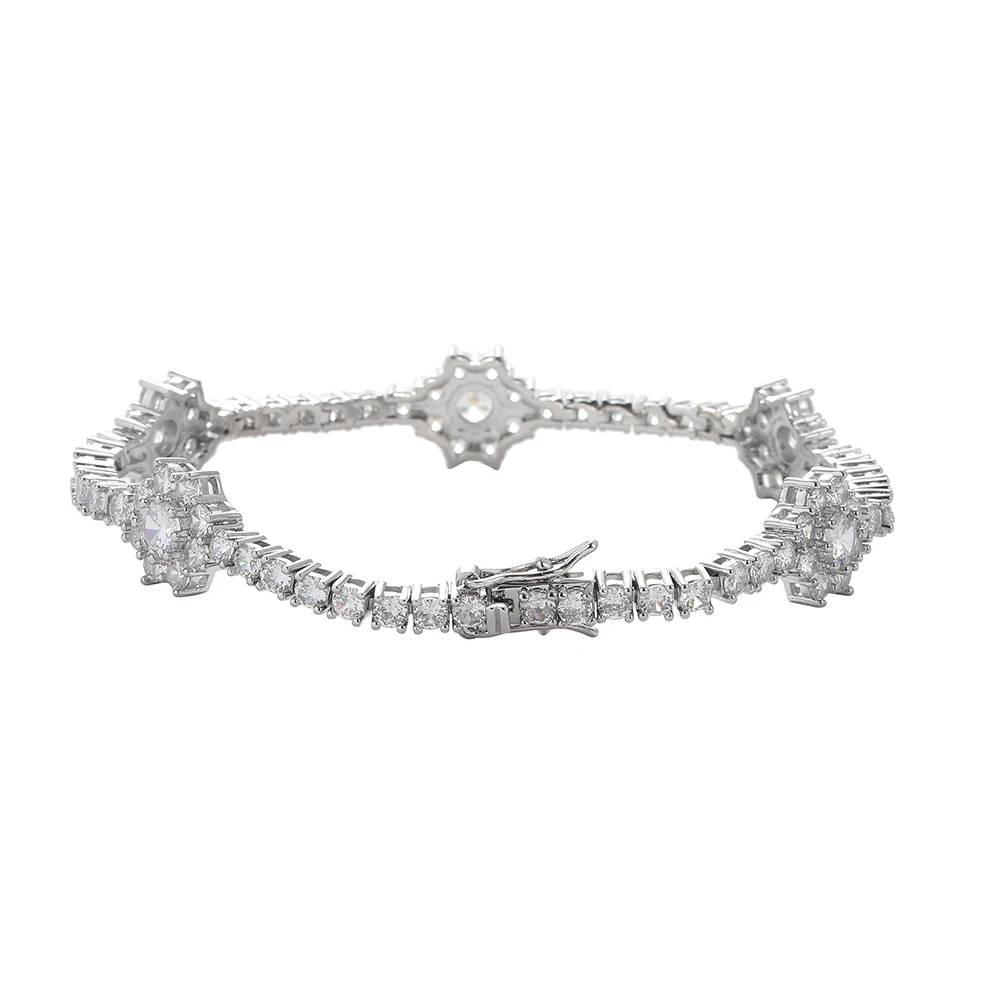BB224 Brass Cubic Zircon Bracelet Flower Shape Tennis Chain Bracelet for Gift