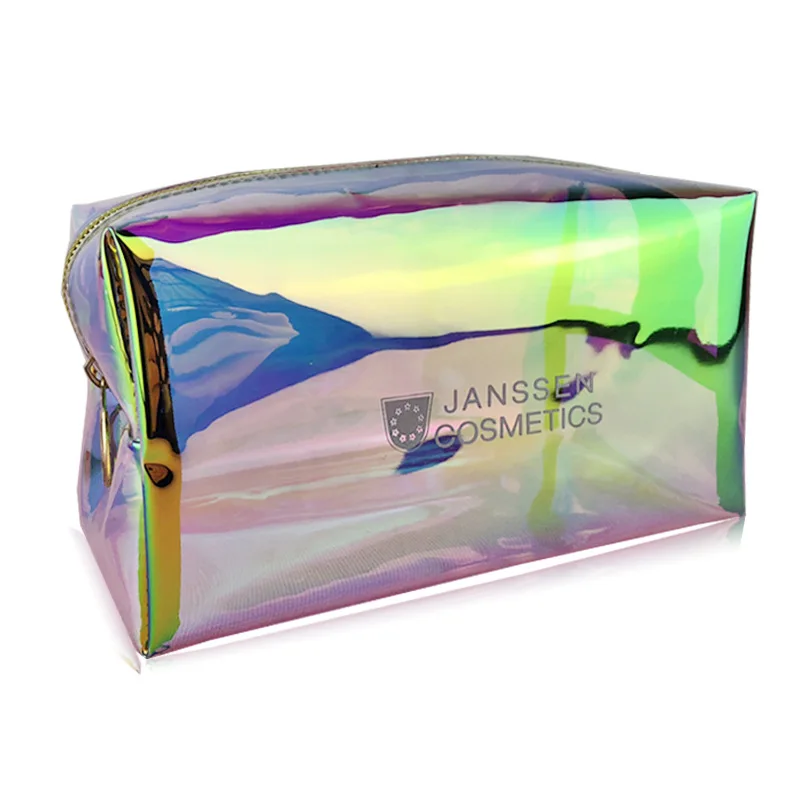 

OEM Factory Twinkle Women Shiny Holographic Large Capacity Customized Cosmetic Bag Pink