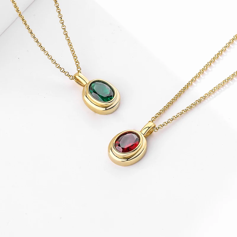 

Minimalist Vintage Gemstone Necklace Women Luxury Gold Plated 925 Sterling Silver Ruby and Emerald Pendant Necklace