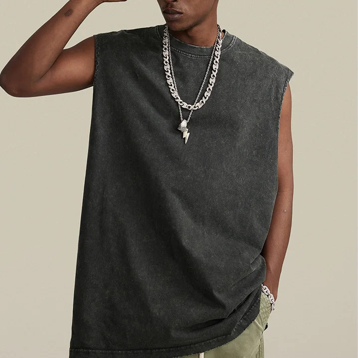 Manufacturer Custom Streetwear Mens Vest Tank Top T Shirt Men Acid Washed Vintage Sleeveless T-shirt