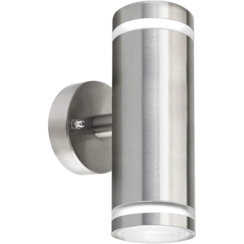 Exterior Outdoor Up Down Wall Light IP65 Transparent Diffuser Stainless Steel Use with LED GU10 Bulb Only