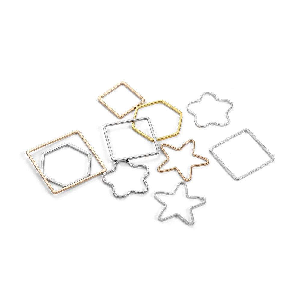 

30pcs Copper Frame Molds Geometric Border Hollow Base Star Heart Epoxy Resin Charms For DIY Pendants Jewelry Making Accessories, Gold,kc gold, silver, rhodium