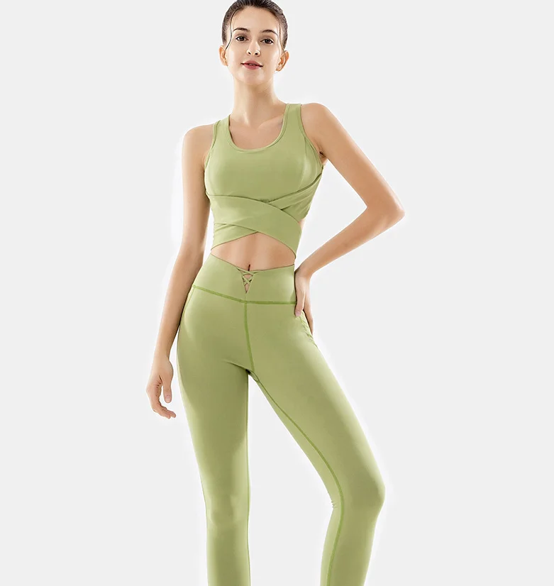 

Gym jacket shockproof sport vest lift hip leggings yoga suit set of two pieces