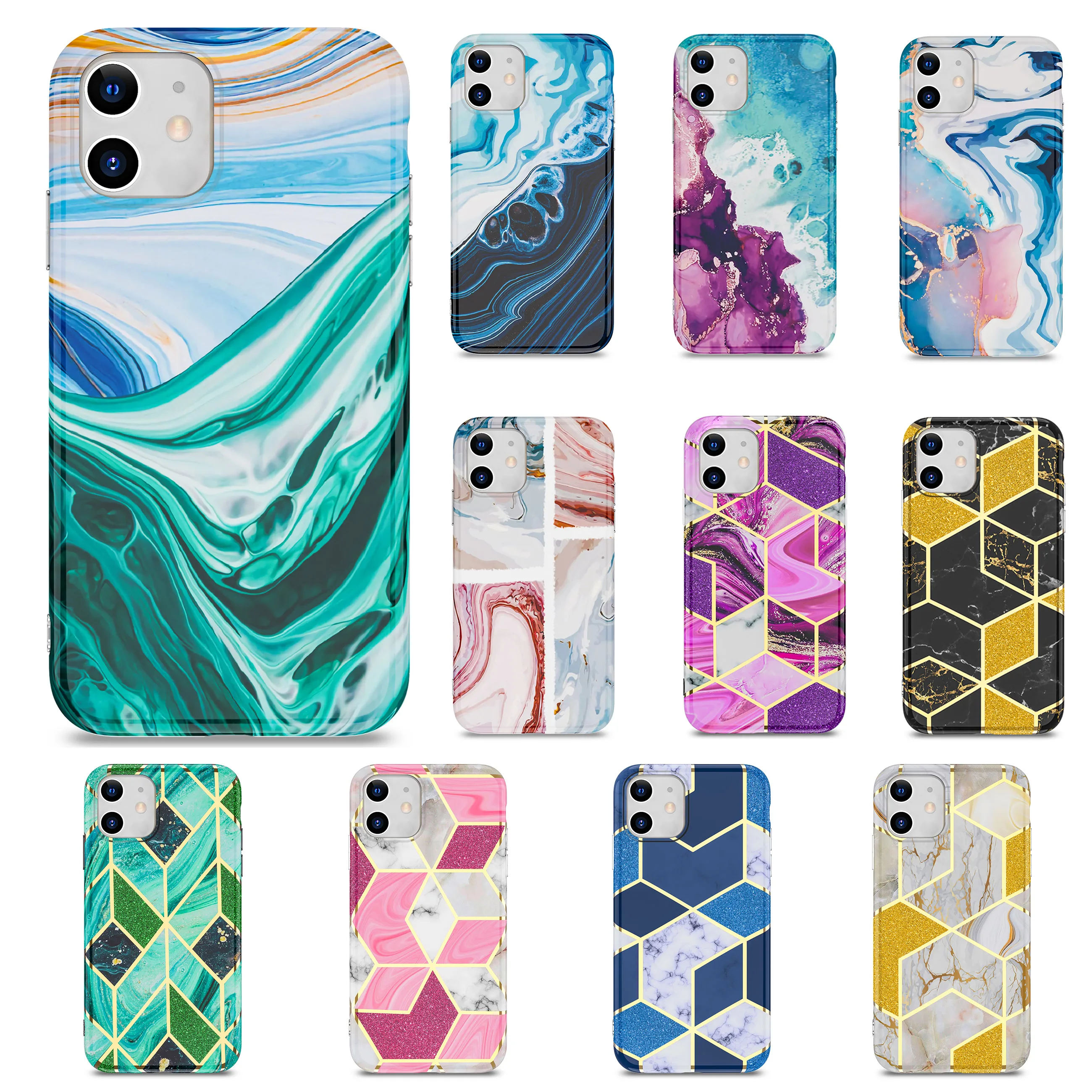 

Fashion Geometric Stripe Cover Marble Phone Case For Iphone 12 11 X XR Xsmax 6 7 8 Plus, Multiple colors