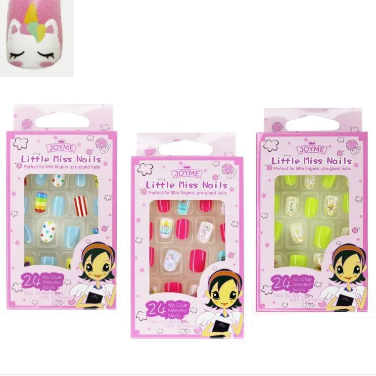 

24Pcs/Box Children Cute False Nail Tips UV Gel Acrylic Fake Press on Nails Art Kids DIY Manicure Tools Nail Decoration Art Tips