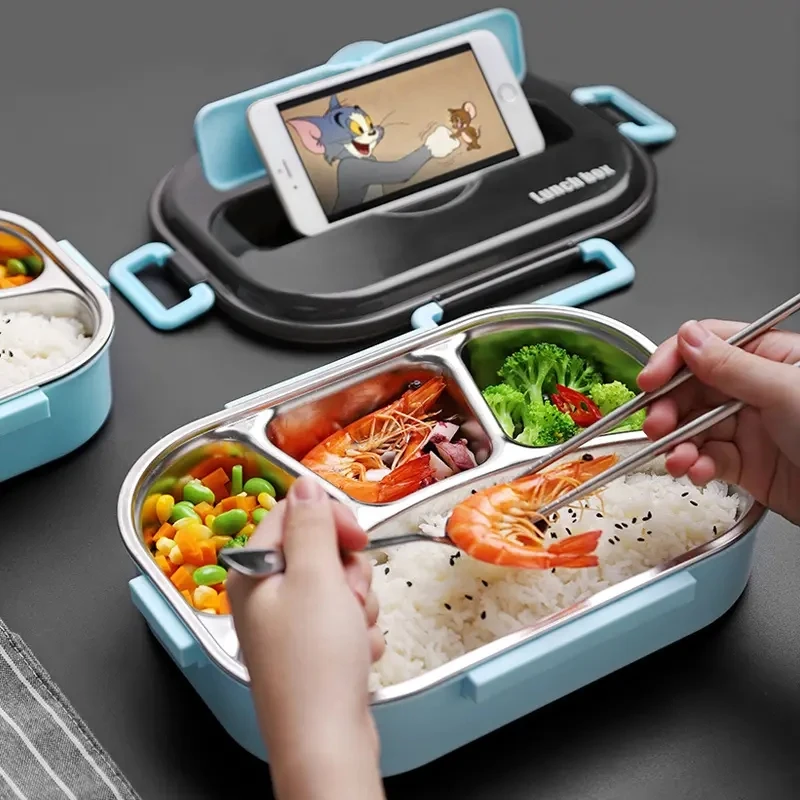 

Sealed Leak Proof High Capacity Bento Box 2/3/4/5 Compartment Design Stainless Steel Lunch Box With Cutlery
