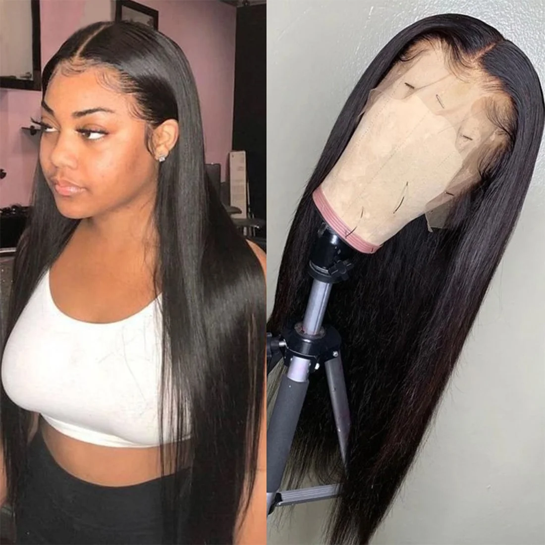 

Front Lace Real Wig Women's Black Straight Hair Wig