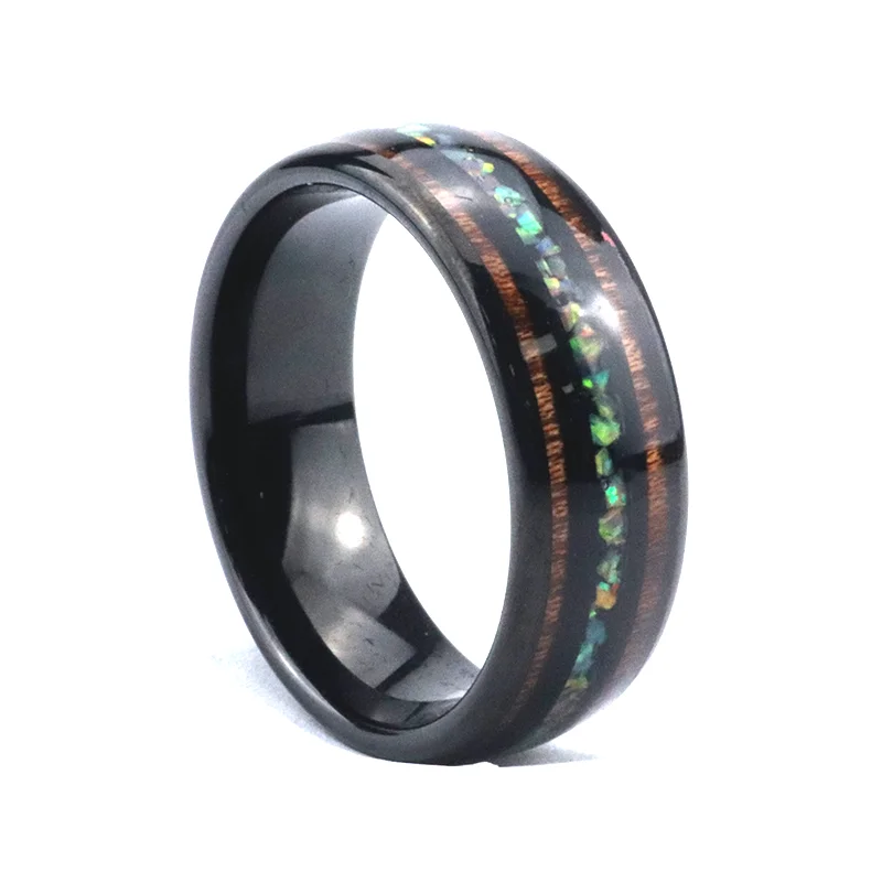 

Poya 2021 New High Quality 8mm Hawaiian Koa Wood Mixed Opal Inlay Tungsten Ring