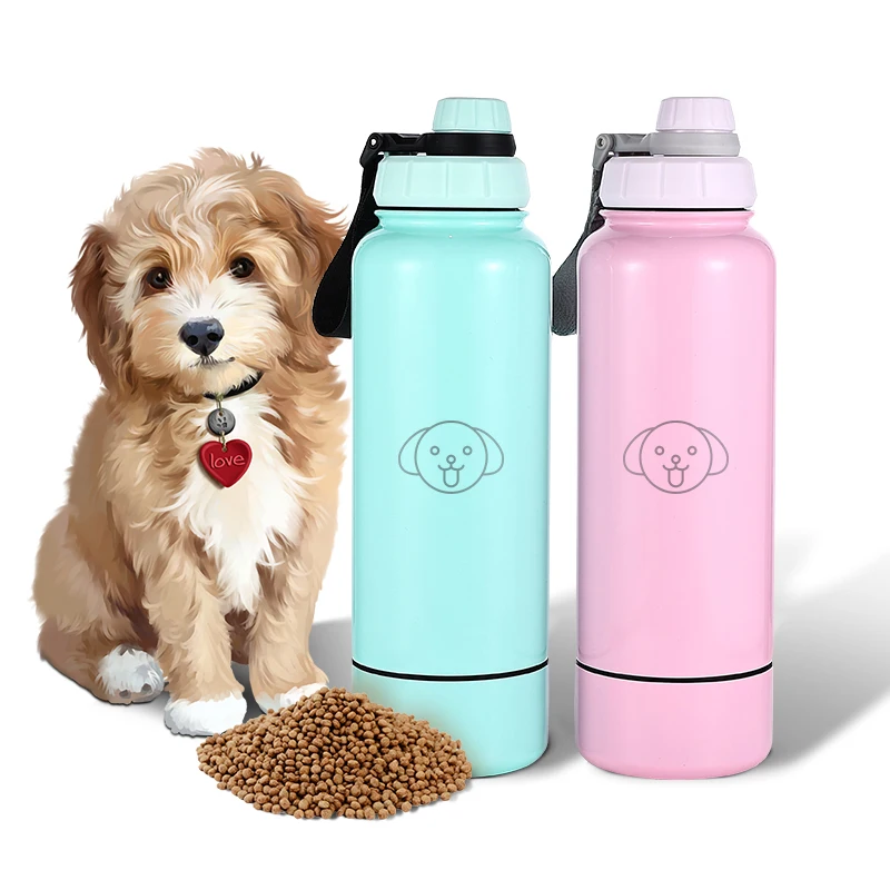 

Everich Popular Outdoor Pet Feeder Portable Double Wall Stainless Steel 32oz 2IN 1 Dogs Water Bottles