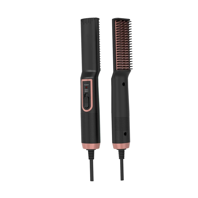 Custom Logo Mini Iron Electric Beard Straightener Men Portable Hotel PTC Heat Ceramic Aluminum Brush LED Straightening
