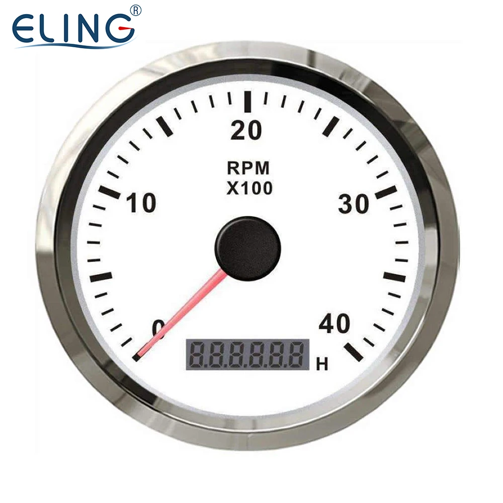 

ELING Waterproof RPM Tachometer Gauge 0-4000RPM with LED Digital Adjustable Hour Meter RPM Alarm  with 12V/24V