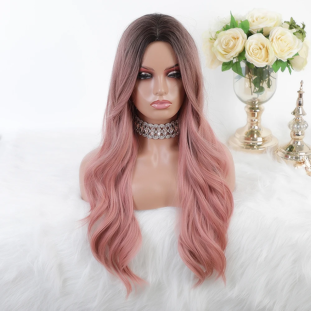 

BVR Wholesale Synthetic Wig Long Body Wave Woman Pink Synthetic Hair Wigs for Human