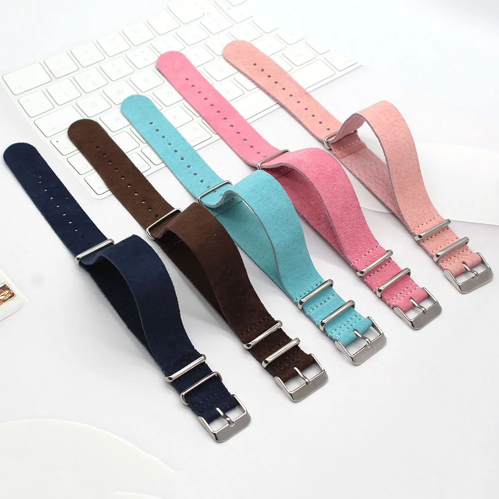 

High Quality Genuine Leather Nubuck Nato Strap 20mm 22mm 24mm Double Pass Suede Watch strap For Both Man Women