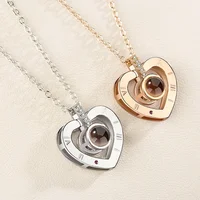 

2020 Fashion Valentines Day Gifts 100 Languages I Love You Rose Gold Love Memory Projection Zircon Pendant Necklace